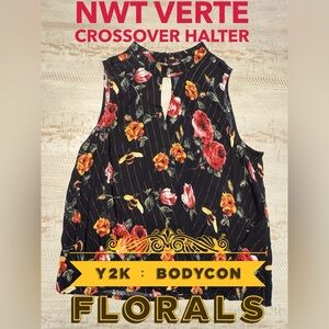 NWT VERTE Floral Halter style top - Y2K florals vintage vibes